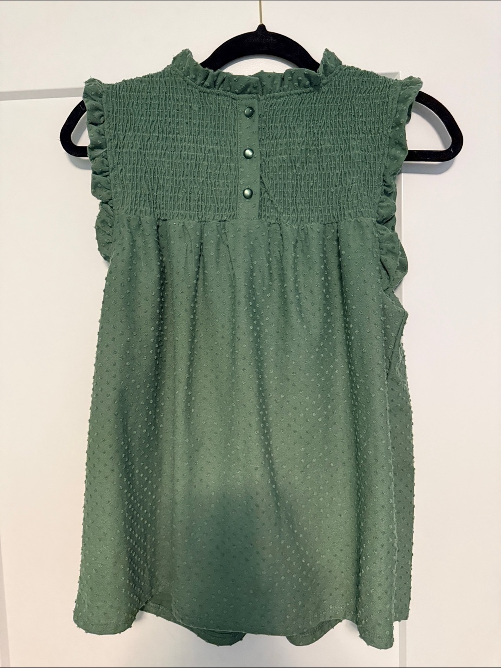 GG Collection Olive Green Textured Smocked Ruffle Camisole